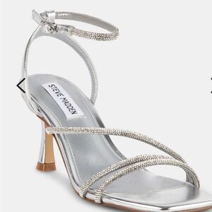Steve Madden Meggie Silver Crystal-Strap Ankle-Strap Heels